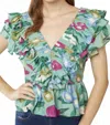 Entro Floral Peplum Top In Sage In Multi