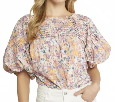 Entro Floral Pleated Bodysuit In Sherbet In Multi