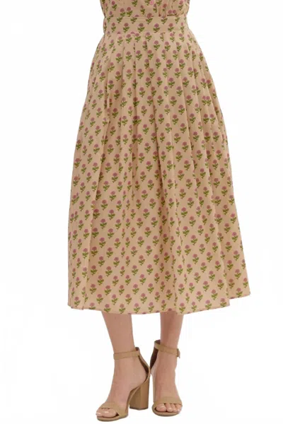 Entro Floral Pleated Midi Skirt In Beige In Nude
