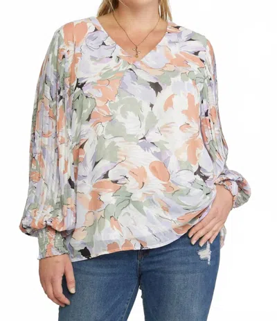 Entro Floral Pleated Sleeve Blouse In Multicolor