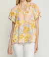 Entro Floral Potter Sleeve Shirt In Peach