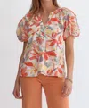 Entro Floral Print Bubble Sleeve Blouse In Peaches And Cream In Multi