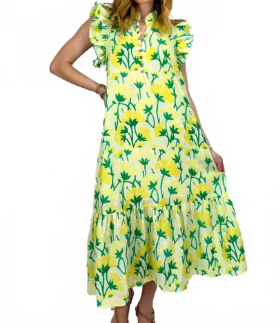 Entro Floral Print Flutter Sleeve Midi Dress In Multi In Green