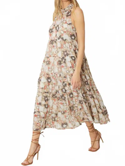 Entro Floral Print Halter Dress In Blue Charcoal In Gold