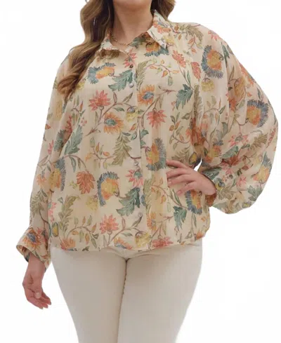 Entro Floral Print Long Sleeve Button-down Top In Ivory In Neutral