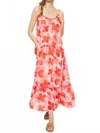 Entro Floral Print Maxi Dress In Red In Multi