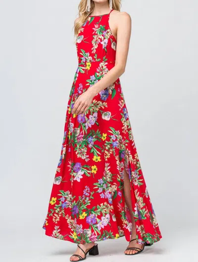 Entro Floral Print Maxi Dress In Red