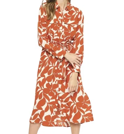 Entro Floral Print Midi Dress In Brick In Red
