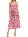 Entro Floral Print Midi Dress In Red In Pink