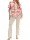 Entro Floral Print Ruffle Edged Short Sleeve Pullover Top In Pink In Pink