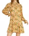 Entro Floral Print Smocked Dress In Persimmon In Gold