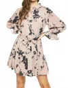 Entro Floral Print Tie Dress In Taupe And Black In Pink