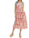 Entro Floral Print Tie Shoulder Midi Dress In Red In Multi