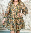 Entro Floral Print Tiered Dress In Hunter Green