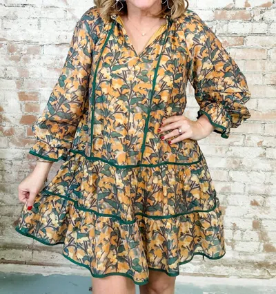 Entro Floral Print Tiered Dress In Hunter Green