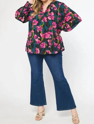 Entro Floral Print Top - Plus In Multi Color