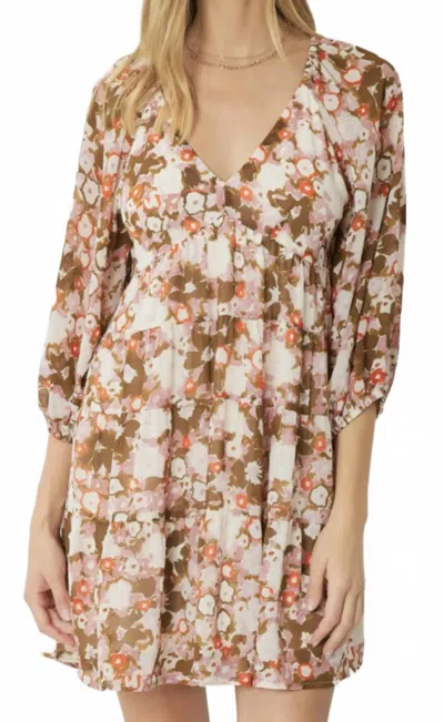 Entro Floral Print V-neck Dress In Mauve Mocha In Multi