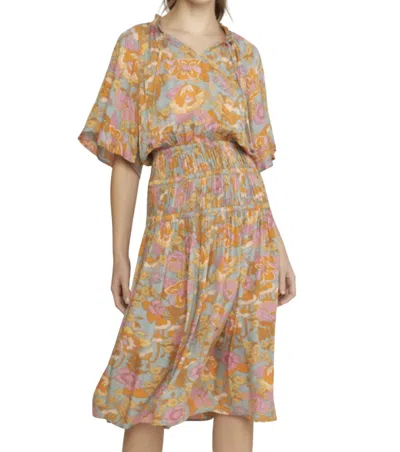 Entro Floral Print V-neck Midi Dress In Multi