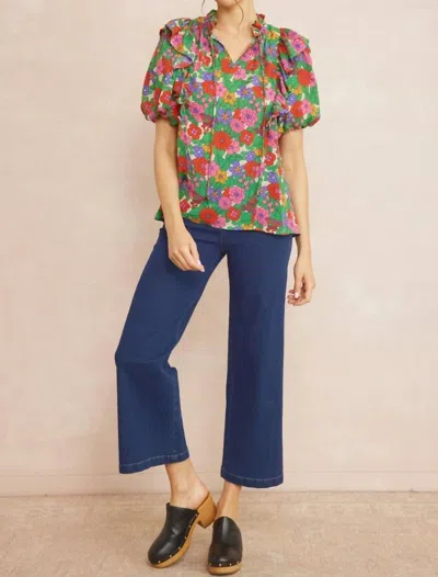 Entro Floral Puff Sleeve Blouse In Multi