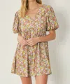 Entro Floral Puff Sleeve Dress In Peach In Pink