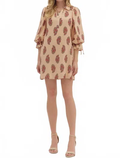 Entro Floral Puff Sleeve Mini Dress In Ecru In Brown