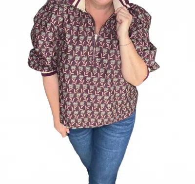 Entro Floral Puff Sleeve Top In Red