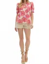 Entro Floral Puff Sleeve Top In Red/cream In White