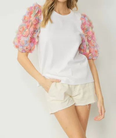 Entro Floral Puff Sleeve Top In White