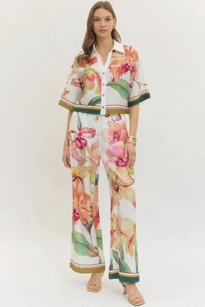 Entro Floral Pull-on Wide Leg Pants In Orchid Garden In Multi