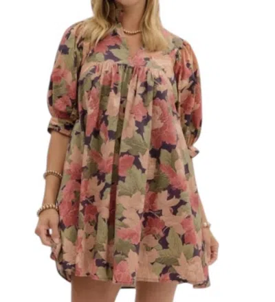 Entro Autumn Bloom Mini Dress In Brown Floral In Multi