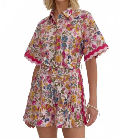 Entro Floral Ric Rac Trim Romper In Pink In Multi