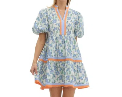 Entro Garden Party Mini Dress In Blue Print