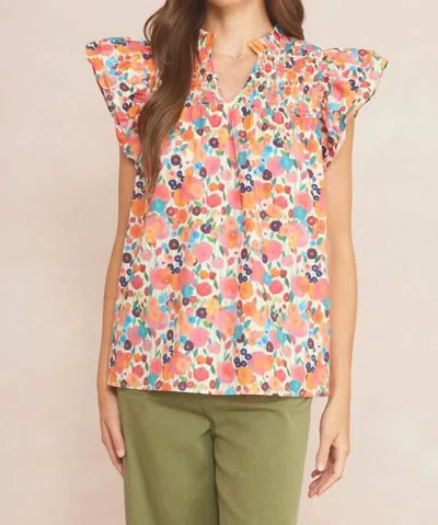 Entro Floral Ruffle Sleeve Top In Berry In Multi