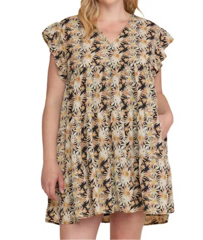 Entro Floral Ruffle V-neck Dress In Black In Multi