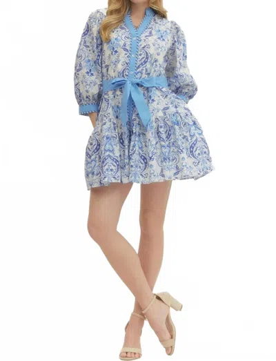 Entro Floral Scroll Pattern Mini Dress In Royal Blue In Multi