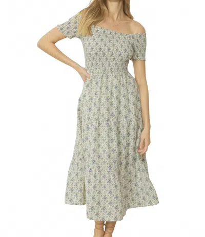 Entro Floral Smocked Midi Dress In Cream In Multi