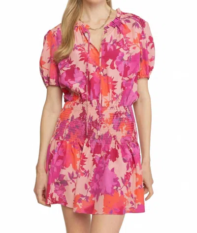 Entro Floral Smocked Waist Dress In Peach In Pink