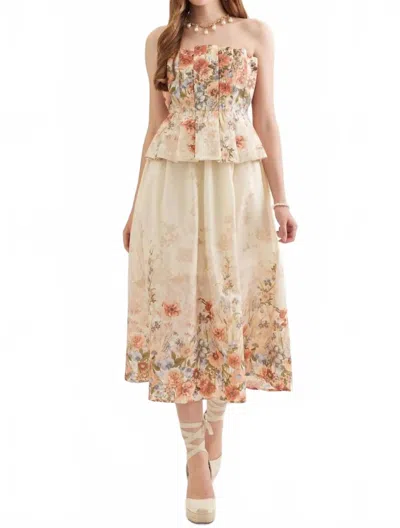 Entro Floral Strapless Midi Dress In Rose Multi In Pink