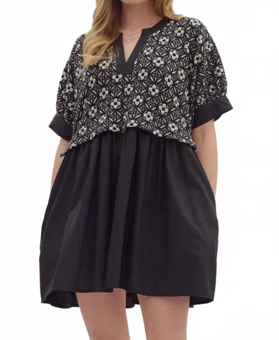 Entro Floral Textured Overlay Mini Dress In Black