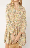 Entro Floral Tiered Long-sleeved Dress In Grey Multi In Multi