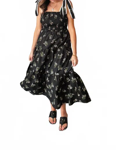 Entro Floral Tiered Midi Dress In Black