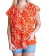 Entro Floral Top With Ruffled Sleeves In Tomato In Red