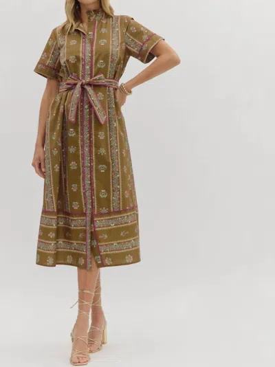 Entro Floral Trellis Midi Dress In Brown In Multi