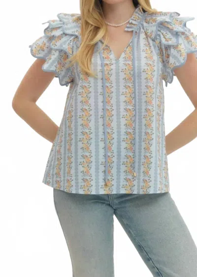 Entro Floral Trellis Top In Blue In Multi