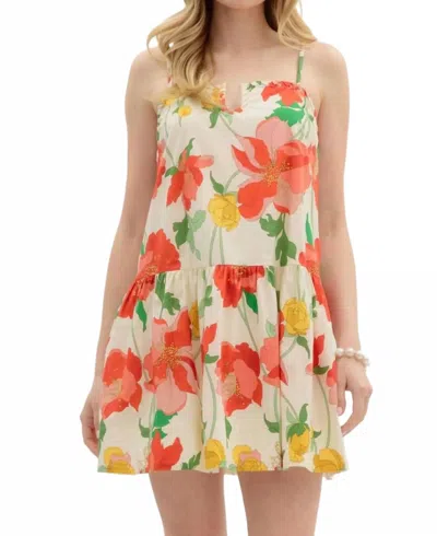 Entro Floral U-neck Mini Dress With Pockets In White In Multi