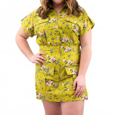 Entro Floral Utility Romper In Chartreuse In Yellow