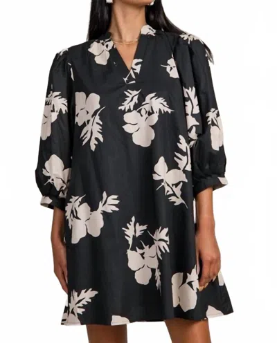 Entro Floral V-neck Dress In Black /white