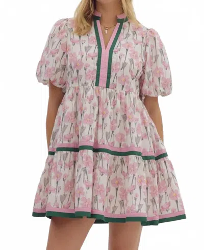 Entro Floral V Neck Mini Dress In Dusty Pink