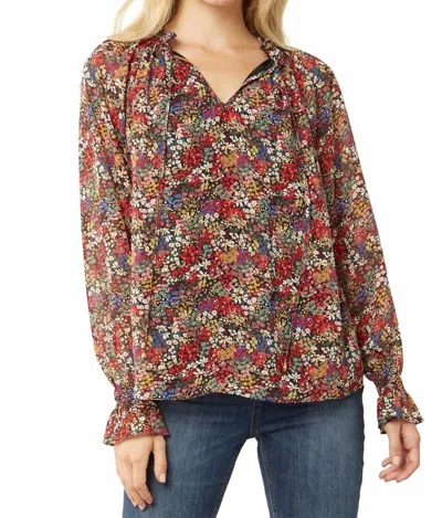 Entro Floral V-neck Top In Black In Multi