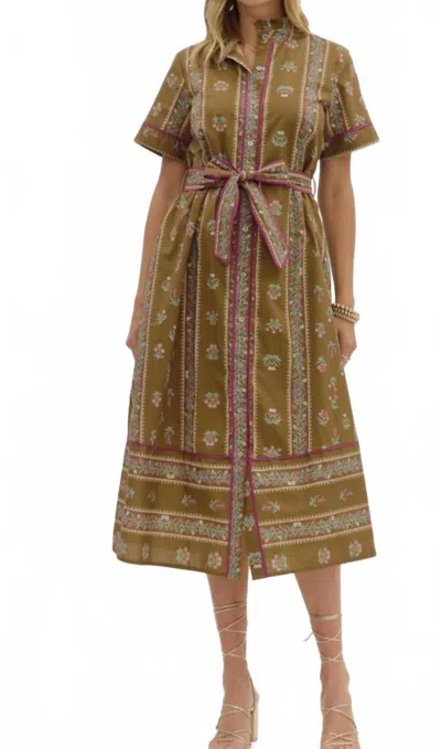 Entro Floral Vines Midi Dress In Brown In Green